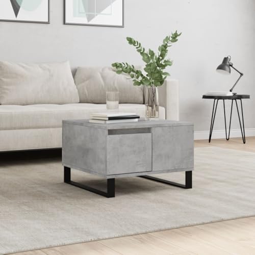 Table basse carrée moderne gris béton avec rangement tiroir et table d'appoint - 3