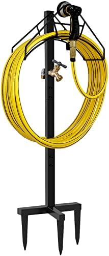 Artigarden Freestanding Outdoor Garden Hose Holder Stand with Brass Faucet, Heavy Duty Metal Water Hose Storage Stake Rack for Backyard, Black (Hose not Included)