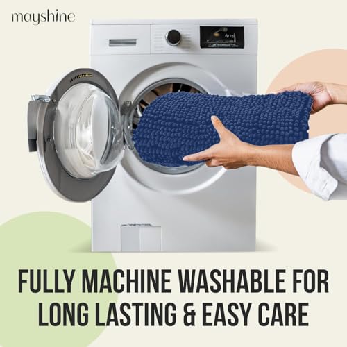 Image of Standard 3pc Set Chenille Bath Mats, Includes 21 inchx24 inch U-Shaped Contour Toilet Rug, 21 inchx34 inch Inches Bathmat and 1 Toilet Lid Cover, Plush Absorbent Bath Mats Quick Dry, Dark Blue