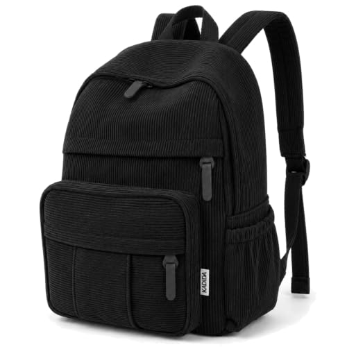 Mochila de pana mujer con compartimentos de diseño retro negro