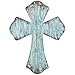 Everydecor Rustic Turquoise Metal Cross Wall Art Decor - Hanging Antiqued Religious Decorative Christian Cross Sculpture with Embossed Swirls for Home Farmhouse Indoor and Outdoor