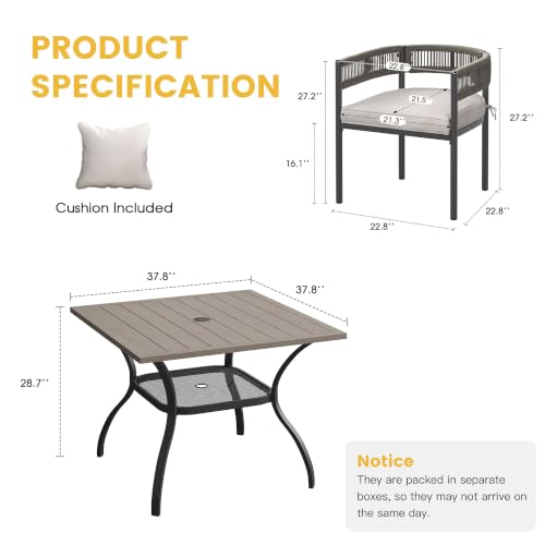 Image of VICLLAX Patio Dining Set for 4-37.8 inch Square Table & Cushioned Wicker Seats