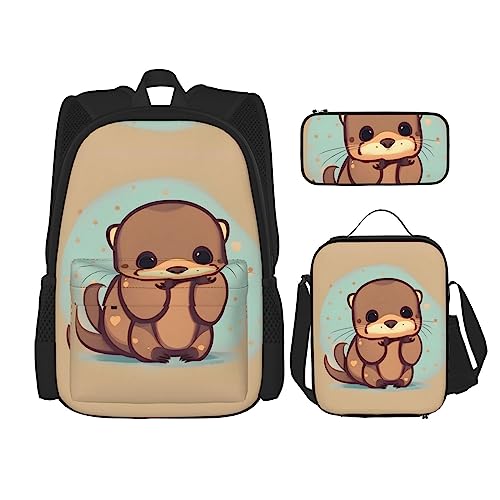 Sac à dos loutres mignons 3 pièces pour organiser les affaires d'école facilement