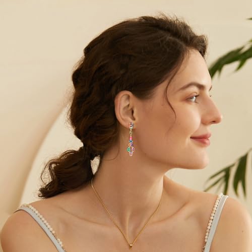 Crystal Dangle Drop Earrings for Women Multicolor Long Crystal Chandelier Iridescence Cubic Zirconia Square Statement Drop Earrings for women2
