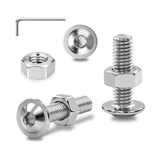 Ezitruz Viti Testa Bombata con Flangia M6x10 mm, 50 Pezzi Bulloni Incassato Acciaio Inox A2 V2A Viti a Esagono ISO 7380-2 con Dadi e Flangia Metriche Filettatura Completa per Montaggio di Mobili