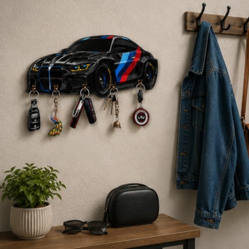 Image of Webelkart MDF UV Printed Key Holder for Wall with 5 Hooks - Decorative Wooden Key Hanger Organizer for Home, Office, Entryway - Wall Mounted Key Stand (12 INCHES)
