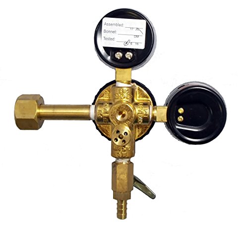 TAPRITE E-T742 CO2 Primary Beer Dual High Pressure Gauge New - CGA 320 Inlet 5/16" Barb Shutoff (Brass Body)