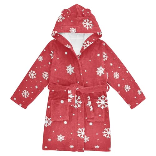 GuoChe Girls Bathrobe Classic Red Snowflake Hooded Robes