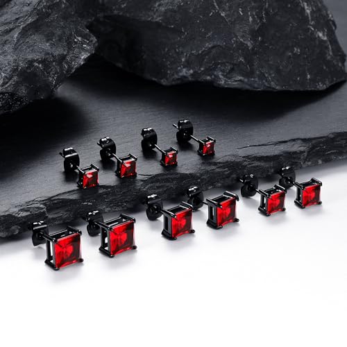 MDFUN Stud Earrings for Men 316L Stainless Steel 5 Pairs Black Created Ruby by MDFUN - Used condition - US$12.61