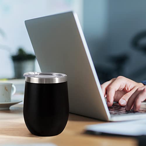 Image of 12 oz Insulated Wine Tumbler with Lid and Straw,Stainless Steel Stemless Wine Tumbler Glasses Double Wall Vacuum Wine Cups Tumbler Bulk for Coffee,Champaign,Cocktail,Office (Black,4)