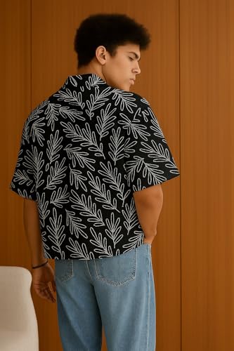 Image of TAGDO Men's Printed Cotton Casual Shirt | Half Sleeve Floral Print Shirt for Man | Relaxed Oversized Fit & Perfect for Casual, Office & Formal Wear (2050)