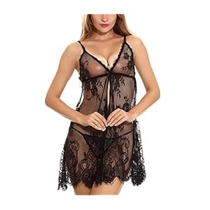 Sexy lingerie, pyjama, kant pyjama’s, dames doek Sexy Sling Lace Sling Rok Sexy Nachthemd doorkijken-door Temptation Pyjama (Color : Black, Size : Small)