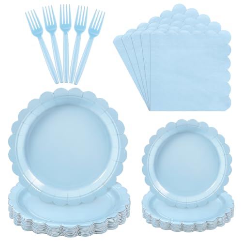 96 Pcs Blue Party Supplies Set With Plates, Cups, Napkins & Forks