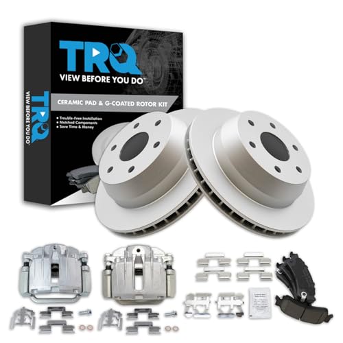 Image of TRQ Rear Brake Pad and Rotor Set Ceramic Coated Rotors Calipers
