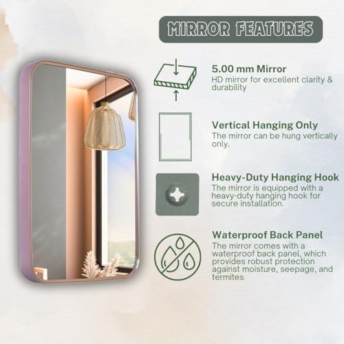Image of Metal Frame Mirror for Wall /Aluminium Rectangle Bathroom Wall Mirror 18x24 Inch /Mirror for Bathroom /Bedroom /Living Room /Entryway /Dressing Room /Decorative /Vanity| AM1824A3