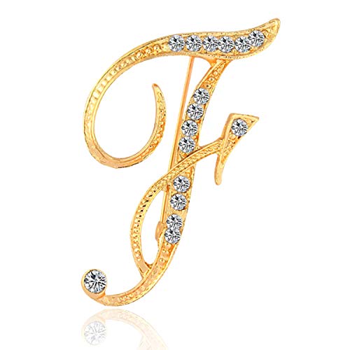 Image of BeeGift Letter Brooch Pins Initial Rhinestone Brooch for Women Crafts,Rhinestone Crystal Lapel Pin Brooches Gold A-Z 26 Letters