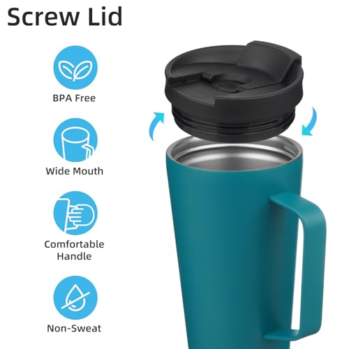 Image of Konokyo 18 oz Insulated Tumbler with Handle & Straw, Stainless Steel Mug