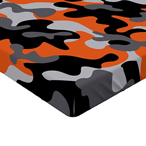 Ambesonne Camo Fitted Sheet, Vibrant Camouflage Lattice Like Service Theme Modern Design Print, Soft Decorative Fabric Bedding All-Round Elastic Pocket, Twin Size, Orange Charcoal #TOP3