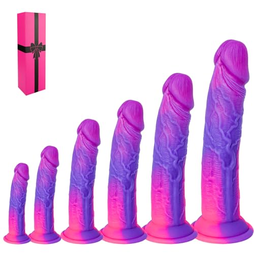 6-teiliges realistisches Fantasy-Dildo-Set (12,7 cm,15 cm,18 cm,21 cm, 23 cm,25 cm) buntes klein groß Prostata-Dildo & Analtrainer-Set,G-Punkt-Dildo-Sextoy in Rosa-Lila für Anfänger & Fortgeschrittene