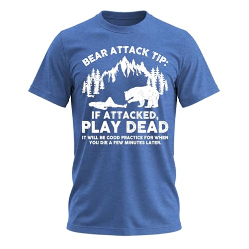 Bear Attack Tip Funny Camping Hiking Outdoor T-Shirt, Blue Heather, 3XL