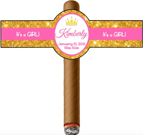 Winoxy Designs Set Of 16 Personalized Cigar Labels, It'S A Girl, Princess, Crown, New Baby Cigar Labels, Party Favors cover