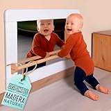 Ethos Wood® – Espejo Montessori con Barra | Madera Natural barnizada Cristal irrompible | Certificado CE | Hecho en España | Tamaño (Pequeño 74×50,5 cm)