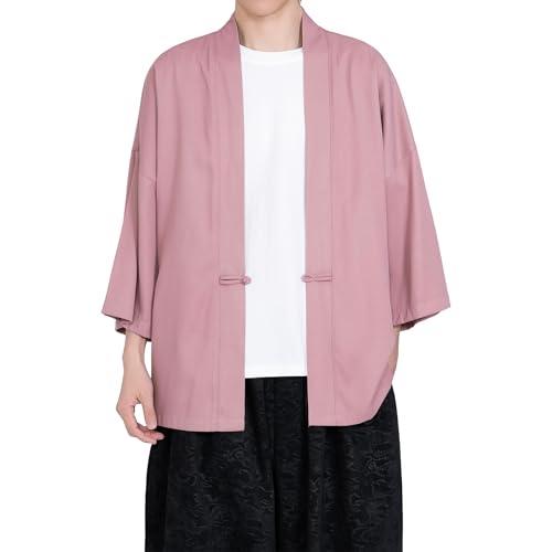 Image of PRIJOUHE Men's Kimono Jackets Cardigan Casual Cotton Blends Linen Seven Sleeve Open Front Embroidery Coat