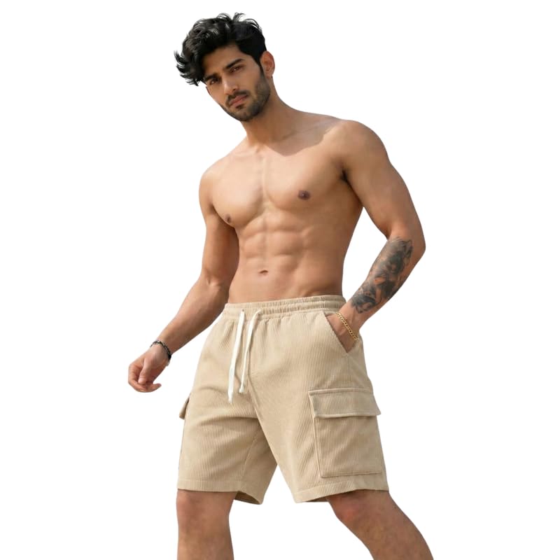MALHOTRA Men's Premium Polycotton Casual Ribbed Shorts Beige - Image 1