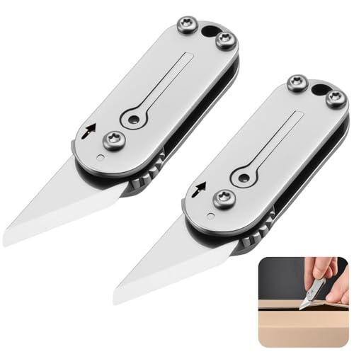 2Pcs Titanium Finish Folding Multi-Tool Portable EDC Utility Cutter with Keychain for Box Opening Outdoor DIY Camping & Everyday Carry