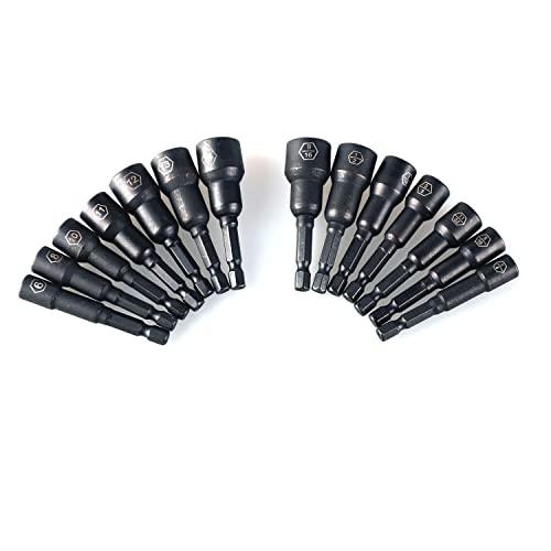 Panovos 14Pcs| Sae & Metric | Impact Magnetic Nut Driver Bit Set,Nut Setters Socket Wrench Screw 1/4" Quick-Change Hex Shank #TOP3