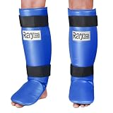 Raytos ベーシックレッグガード レガース キックボクシング 足サポーター キックボクシング レッグガード すね当て 3cm厚手インナー 衝撃吸収 格闘技 空手 防具 プロテクター (ブルー)