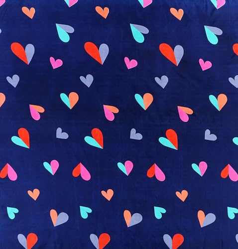 Image of Decorum Heart Print Double Bedsheet Set | 228 x 220 cm Cotton Blend Bedsheet with 2 Pillow Covers | Navy Blue Colorful Love Pattern | Soft & Durable Bedding for Bedroom Decor | Romantic Gift Idea