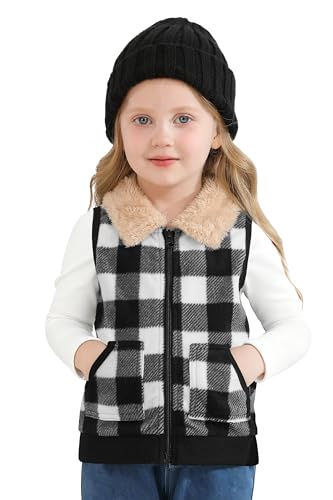 AlisOker Toddler Girls Boys Fleece Vest Winter Warm Clothes Buffalo Plaid Christmas Jacket Kids Puffer Quilted Gilet Coat