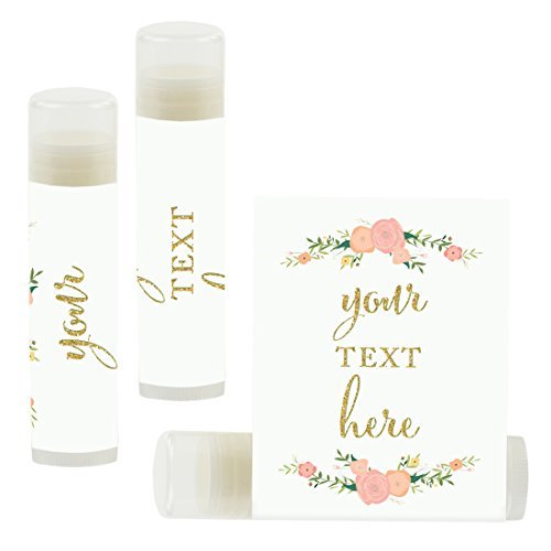 Andaz Press Personalized Lip Balm Party Favors, Faux Gold Glitter Print with Florals, Your Text Here, 12-Pack, Custom