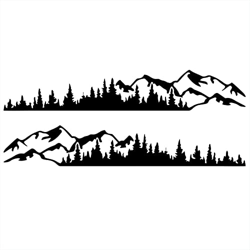 2Pcs Mountain Forest Vinyl Decal Sticker For Car Camper Rv Trailer Truck Van Suv Window Bumper Stickers Auto Door Decals Laptop Kayak Vinyl Decoration Car Side Body Sticker (Black) #TOP5