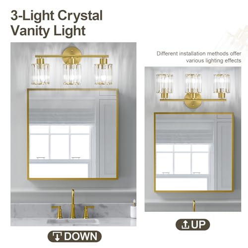 Image of Modern Gold Crystal Bathroom Light Fixtures,3-Light
