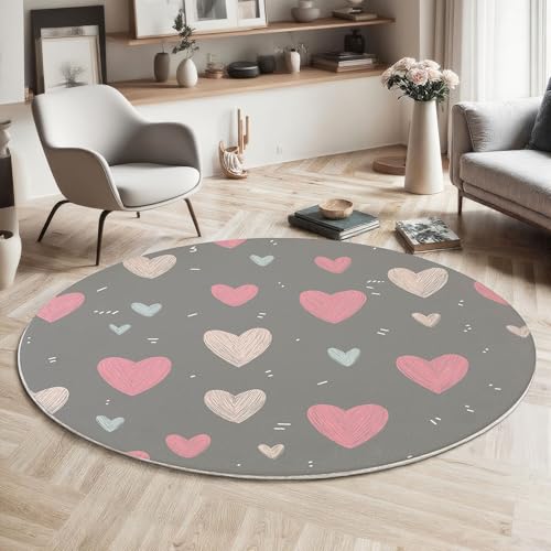 Tapis rond 200 cm gris foncé peint à la main géométrie douce