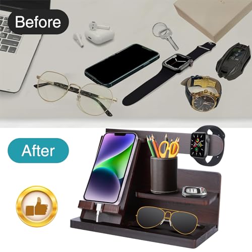 Wooden Phone Docking Station Organiser for Men, Birthday Presents for Men Bedside Table Desk Organiser, Mens Docking Station and Organiser Presents for Dad Husband Father In Law Gifts - Cosy Home Interiors Wooden Phone Docking Station Organiser for Men, Birthday Presents for Men Bedside Table Desk Organiser, Mens Docking Station and Organiser Presents for Dad Husband Father In Law Gifts - Image 3
