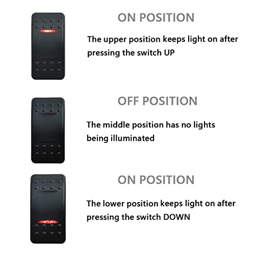 Image of Marine Boat Button Rocker Switch 7P ON-Off-ON DPDT Dual RED Led Light Bar Switch with Jumper Wire Set 12V 24V for Car Vehicle Tractor UTV SUV ORV