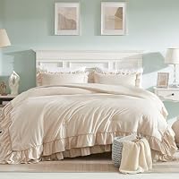 Cupocupa Beige Queen Comforter Set, 3Pcs Comforters Ruffle Farmhouse Bedding Sets Queen with Comforter, Lightweight Soft Shabby Chic Bedding Comforter Set Fluffy for All Season — image 2