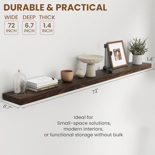 Image of Fun Memories 72 inch Elm Wood Floating Shelves for Wall, Walnut Finish, 1 Pack
