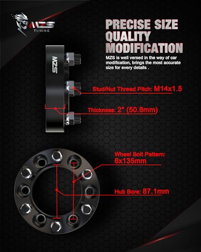 Image of MZS Wheel Spacers 2 inch 6x135 M14x1.5 87.1mm for 2015-2026 F150 4Pcs