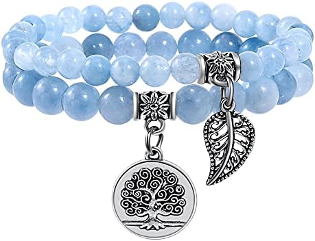 Farfume Chakra Bracelets for Women - Healing Crystals Bracelet Women Natural Gemstones Yoga Reiki Bangle- A Set of Double Bracelets
