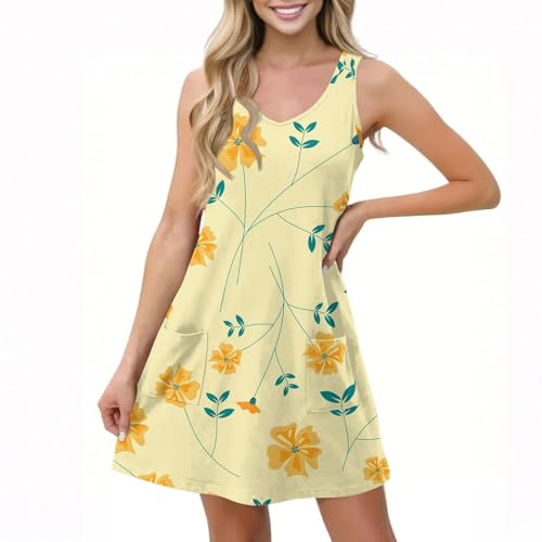 Women Summer Dresses Sleeveless V Neck Swimsuit Coverup Vacation Casual Sundress Printed Beach Dress with Pocket3