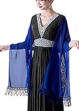 100% poliéster chuangminghangqi Bufanda de chal bordado elegante para mujer – Wrap Pañuelo Pashmina para fiesta de ceremonias, fiestas, bodas y fiestas, azul, Talla única