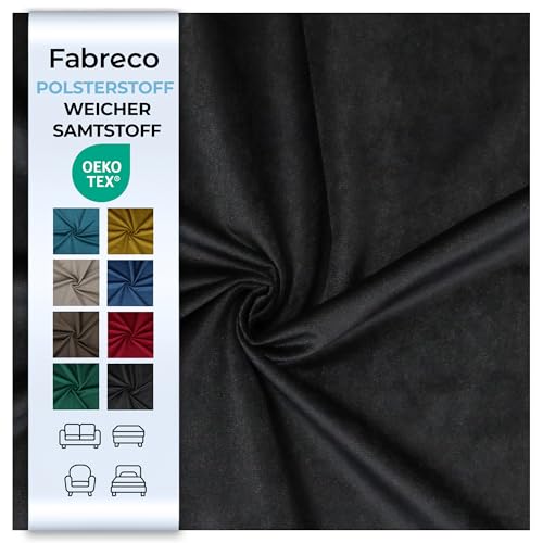 Fabreco - Samtstoff Meterware KRONTOS (100 x 145 cm) - Polsterstoff Möbelstoff Meterware – Bezugsstoff Möbelstoff - Stoffe zum Nähen - Weicher Samt Stoffe für Stühle & Sofa Beziehen (Schwarz)