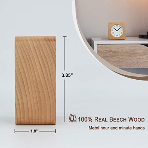 Aromustime 3-Inches Square Wooden Alarm Clock With Arabic Numerals, Non-Ticking Silent, Backlight, Battery Operated, Nature #TOP6
