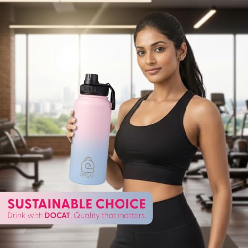 Image of DOCAT Water Bottle 1 Litre, Stainless Steel Sipper Water Bottle, Leak Proof Lid, Rust Proof, 24 Hours Hot and Cold Thermosteel Vacuum Insulated Water Bottle
