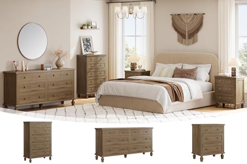 Garvee 8 Drawer Dresser for Bedroom, Vintage 59" Long Dresser TV Stand with Carved Handles and Tapered Legs, Wood Chests of Drawers with Large Capacity, Light Brown - image 8