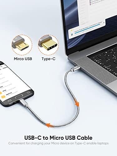 CableCreation Short USB C to Micro USB Cable 0.2m Micro USB to USB C Cable Braided OTG 480Mbps Micro USB Cable to USB C to USB Micro for MacBook Pro Air S22 S21 S20 S10 Pixel etc. Space Gray